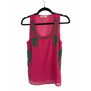 Hazel pink tank with green beaded detail- size m